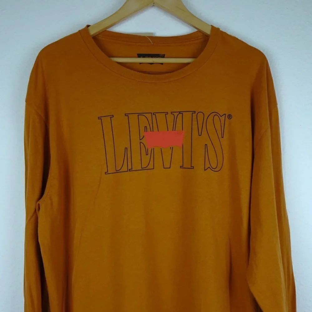 Levi's Long Sleeve T-Shirt Men's Size XL Brown Spell Out Logo
